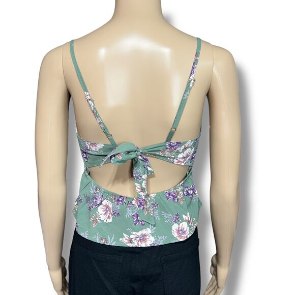 Blush BJ Womens Crop Top Floral Print Pleated Underwire Cutout Back Green Small - Picture 4 of 11
